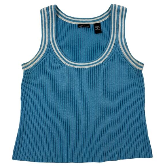 Y2K Blue Ribbed Knit Sweater Tank Top Scoop Neckline - Picture 1 of 5